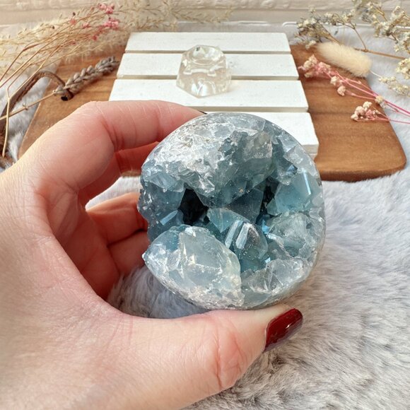 Beautiful Celestite Raw Crystal Cluster Sphere - Picture 10 of 10
